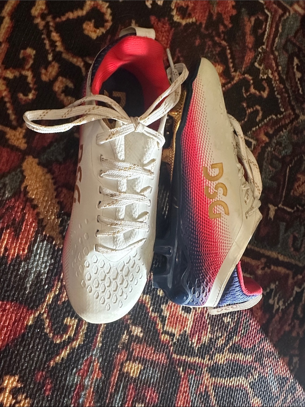D&G Kids White Pink and Blue Gradient Soccer Cleats